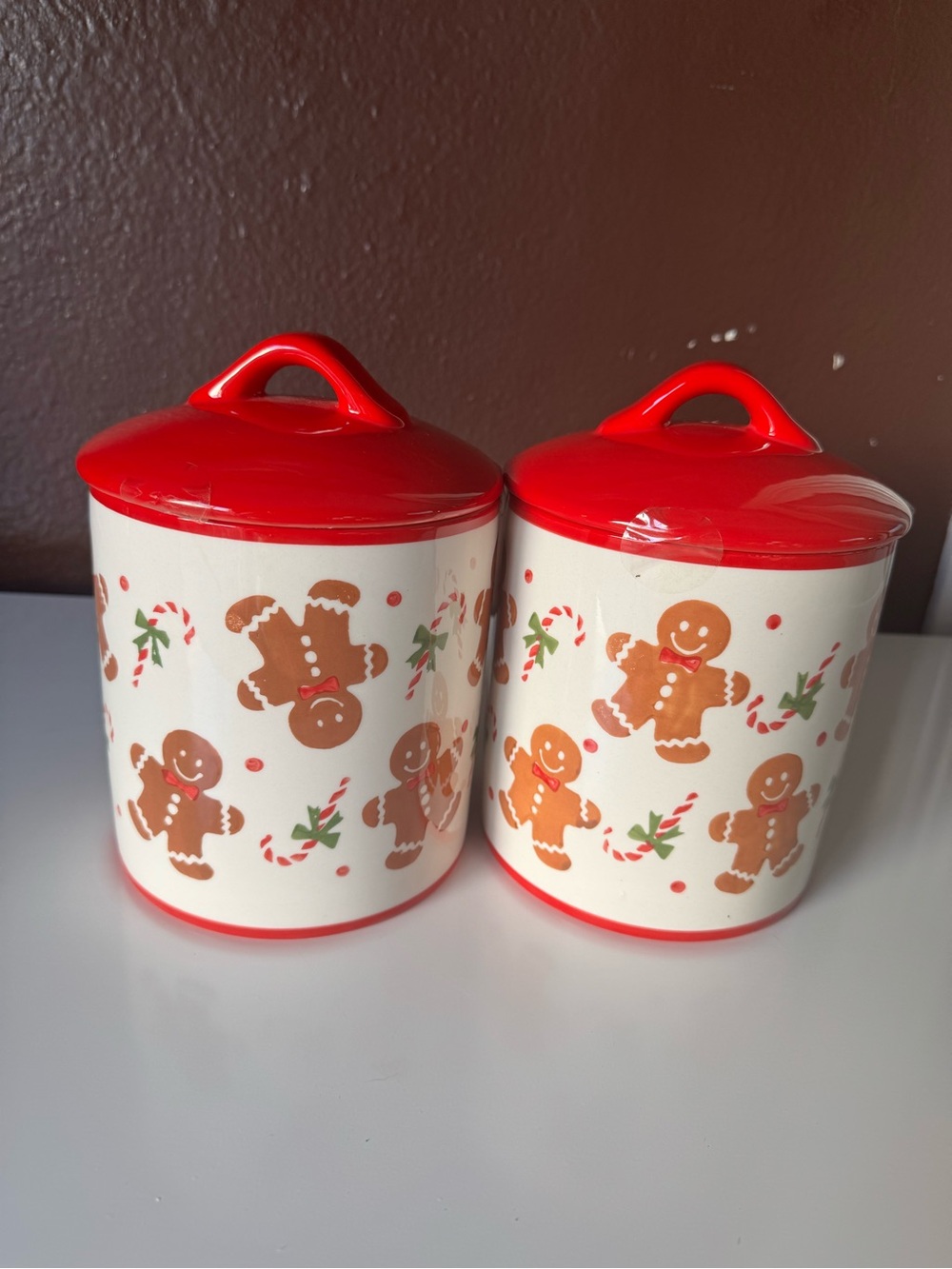 Red Gingerbread Cookie Canister Set - Holiday Kitchen Storage